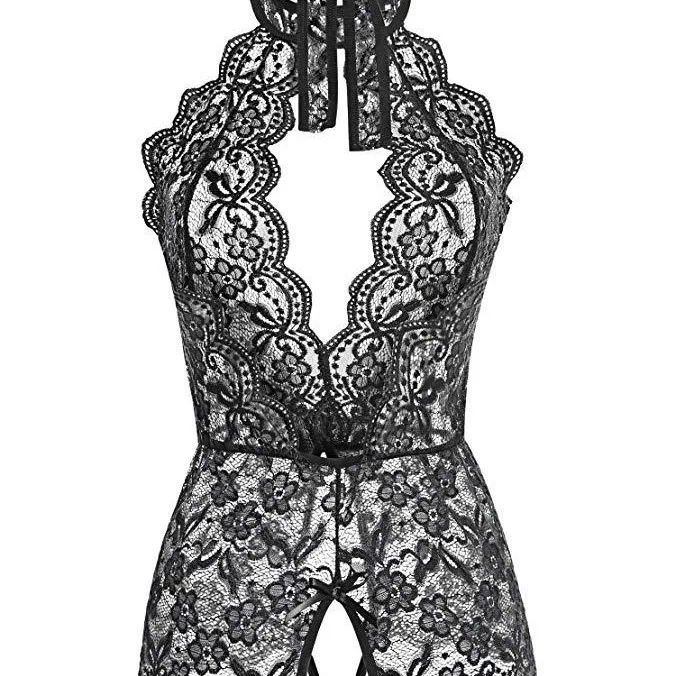 

Lingeries Sexy Female Lace Halter Romper Halter Strap Sleeveless Pajamas Various Colors Are Available Corset Womenp's Bodysuits