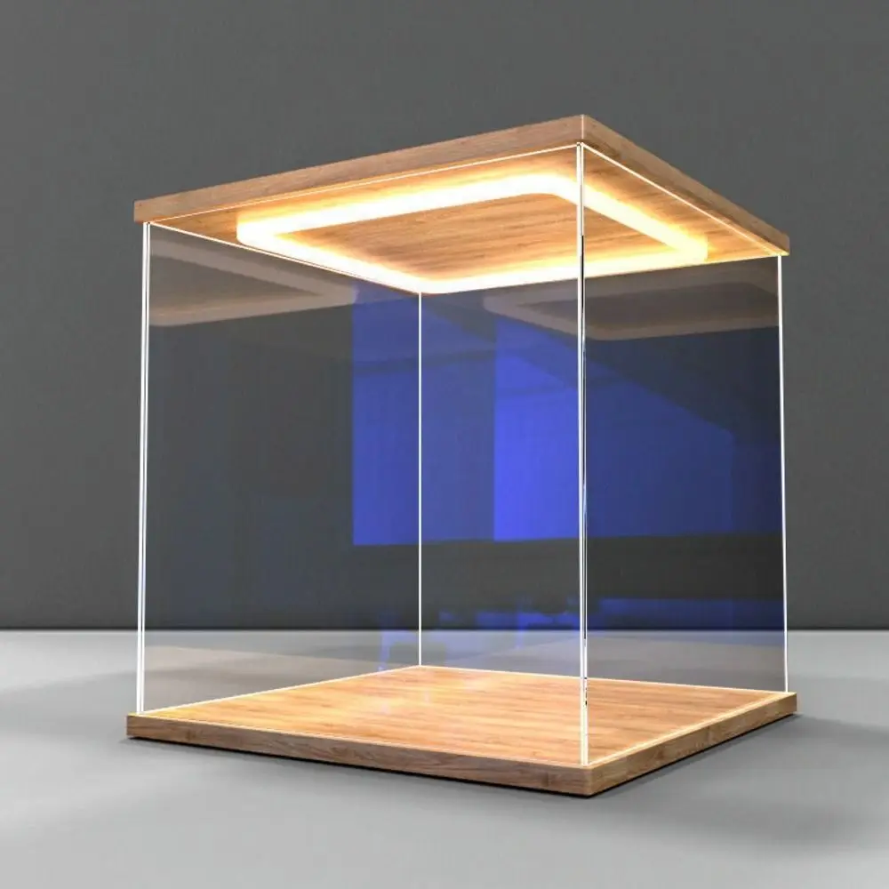 Clear Acrylic Acrylic Display Case Ring LED Lights Dust-proof Storage Box Modern Style High Transparent Display Cabinet