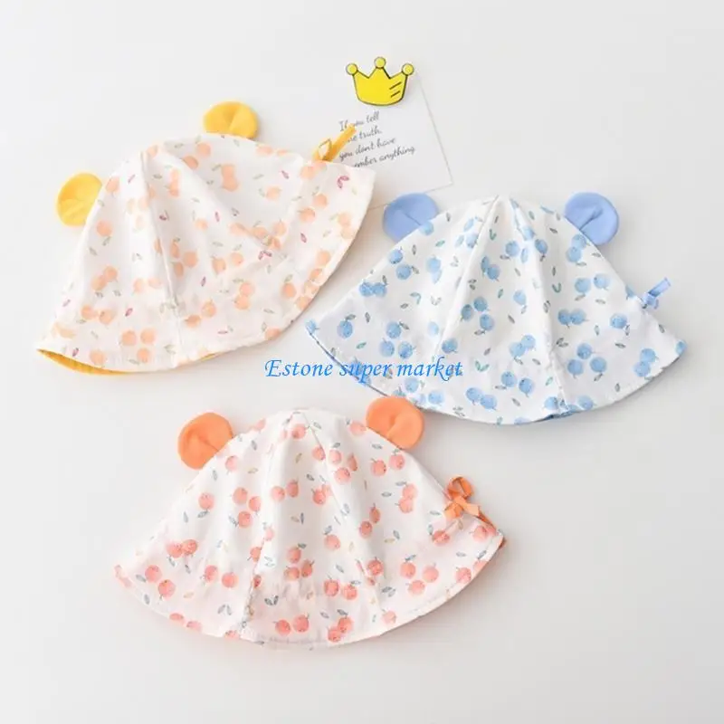 

090B Child Bucket Hat Cartoon Ear Baby Hat Windproof Toddler Beanie Wide Brim Hats