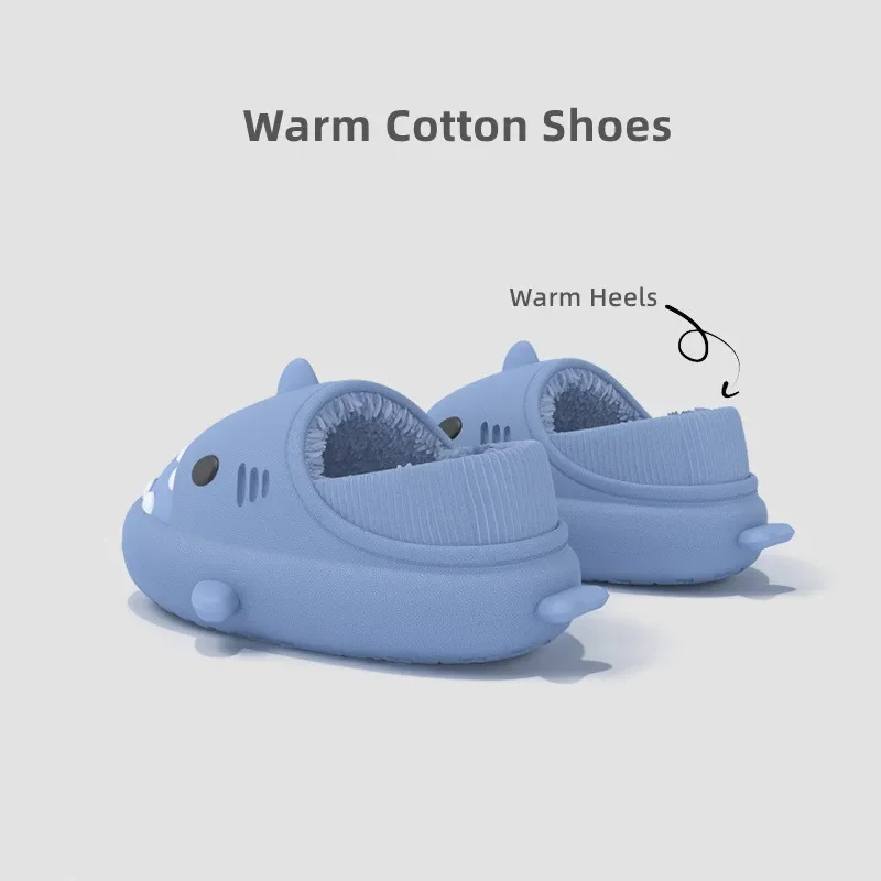 New Shark Slippers Women Men Winter Warm Plush Cartoon Cotton Shoes Soft Comfort Non-Slip Waterproof Home Outdoor Furry Slides