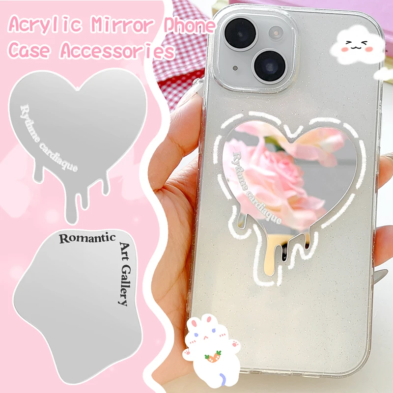 Girls Acrylic Adhesive Mirror CellPhone Charm Sticker Travel Makeup Selfie INS Cute Heart Mirrors Mobile Phone Accessories 2025