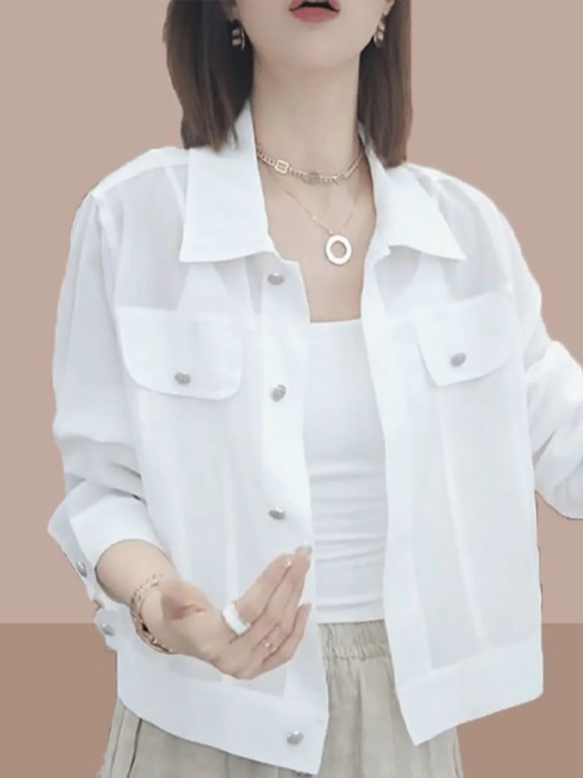 レディースサマー2025新作ゆったりカジュアル薄手おしゃれ日除けシャツオープンカーディガンポケット付きスカーフ韓国風無地