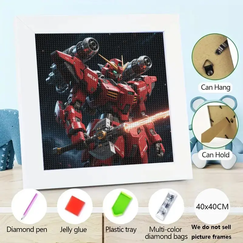 

1 шт. DIY 5D полный круглый дрель комплект алмазной живописи, красный робот-меха воин Gundam стиль научно-фантастическая аниме тема, 40x40 см драгоценный камень эмбрик