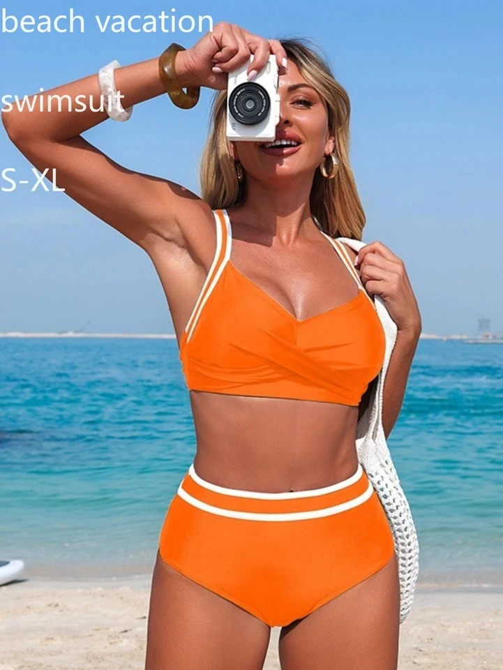 Bikini set women's white beach style two-piece swimsuit, high waisted thong, sexy camisole, backless swimsuit, 2026 new model