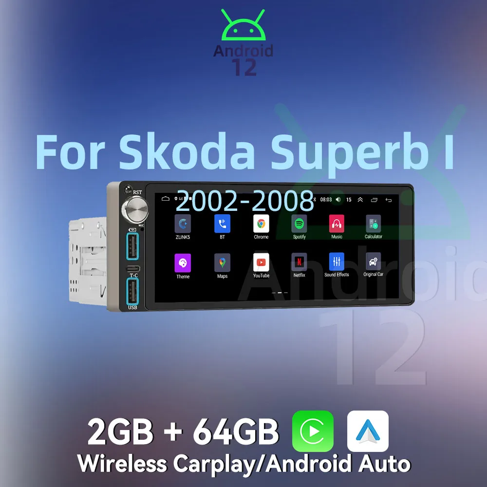 Wireless Carplay Autoradio 6.86" 1Din Radio Android Car Multimedia for Skoda Superb 1 I 2002-2008 Stereo Head Unit GPS Autoradio