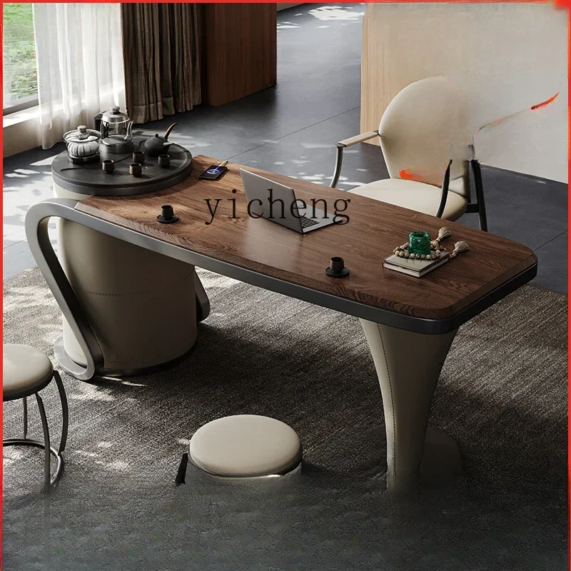 l1 black walnut home balcony tea table and chair combination light luxury solid wood desk tea table integrated