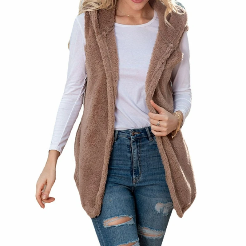 

Womens Girls Open Vest Shawl Collar Draped Sleeveless Hooded Coat Cardigan Tops