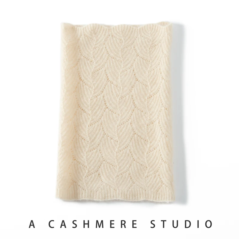 

100% Pure Goat Cashmere Knitted Scarf Winter New Outdoor Women's Hollow Out Soft Scarves Neck Warmth Scarf Brand O Ring Scarf