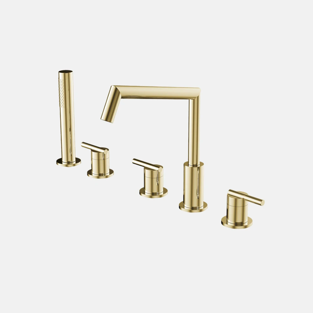

New Arrival Bathroom 5 Hole Hand Shower Brushed Gold Bathtub Faucet Wholesale Hot And Cold Water Brass Bath Tub Water Tap