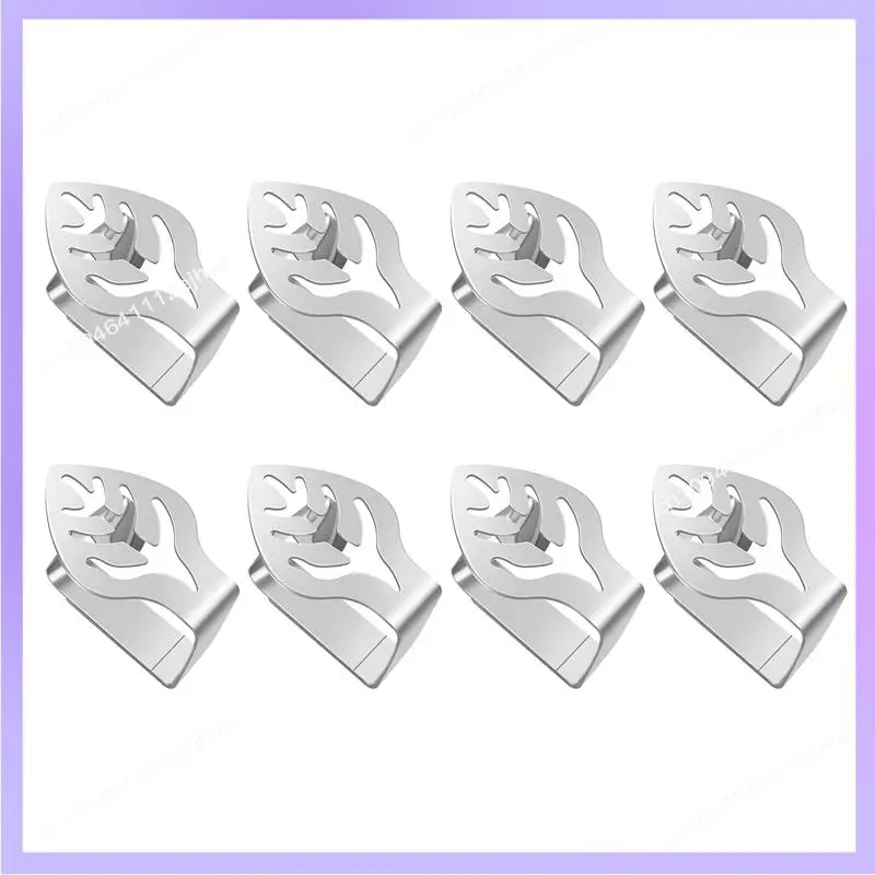 N83R 8 Pcs 실버 스테인레스 스틸 식탁보 클립 크리 에이 티브 잎 모양의 테이블 고정 클립 두꺼운 미끄럼 방지 식탁보 랙