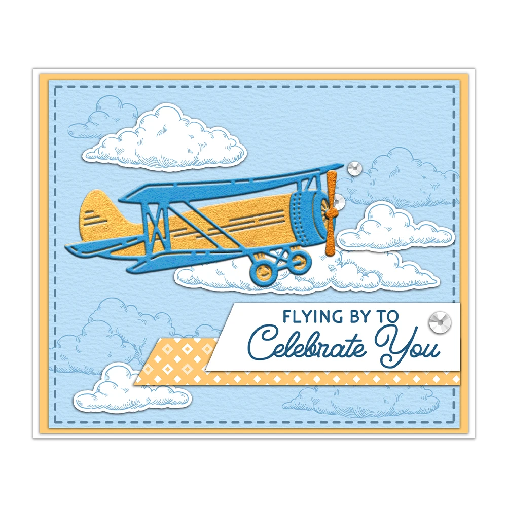 Mangocraft Sky Clouds And Airplanes Cutting Dies Clear Stamp DIY Scrapbooking Metal Dies Silicone Stamp For Cards Albums Decor