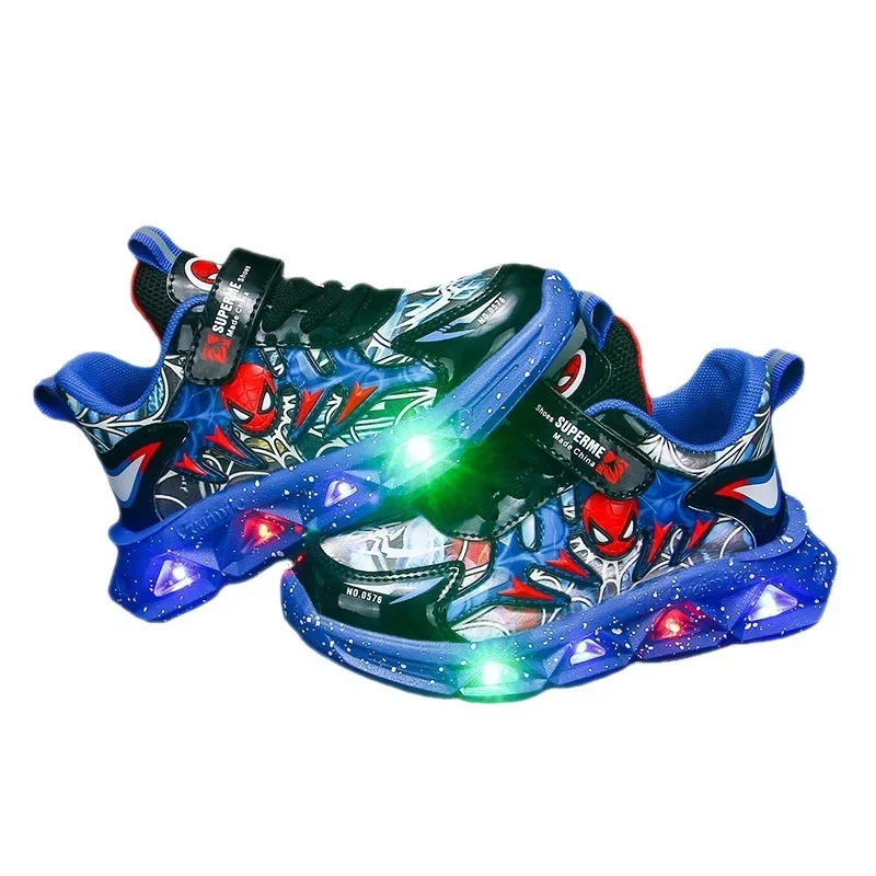 Disney boys Casual Shoes Led Lights PU Leather Cartoon sport per bambini rosso blu Fashion Cool Shoes Sneaker taglia 22-37