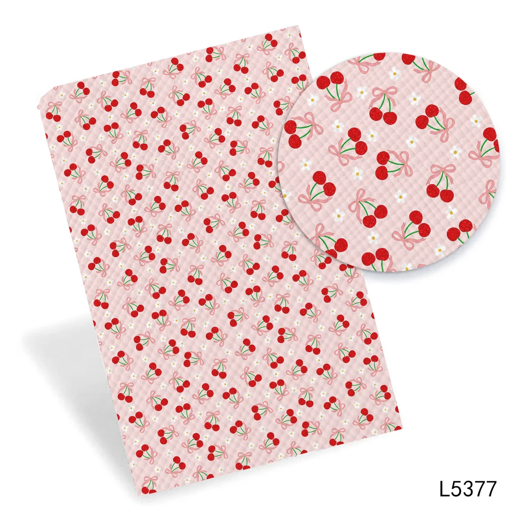 Strawberry Cherry Fruit Prints Faux leather for Hairbows DIY Handmade Materials