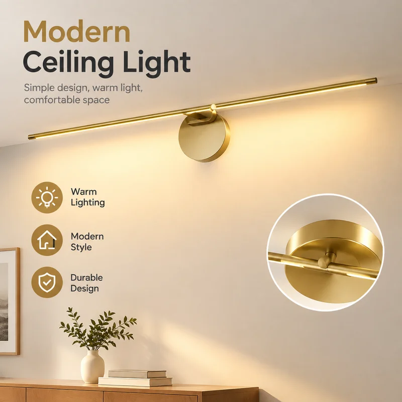Bathroom Mirror Light, Modern Gold LED Vanity Lamp, Slim Linear Wall Sconce for Makeup Rooms and Bathroom, Elegant Decor Fixture