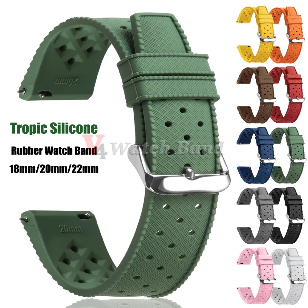 20mm 22mm Premium Grade Tropical Silicone Watch Band Universal Sports Strap Waterproof Diving Bracelet Tropic Smart Watch Straps
