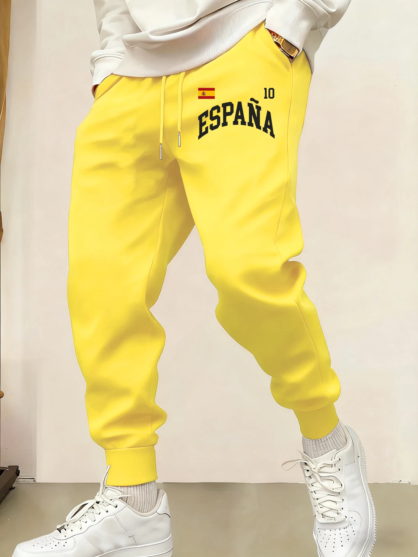 اسبانيا العلم عدد 10 يطبع مان Sweatpants السراويل الطويلة غير رسمية الرياضة الأساسية بنطلون موضة مرونة الخصر كل مباراة بانت