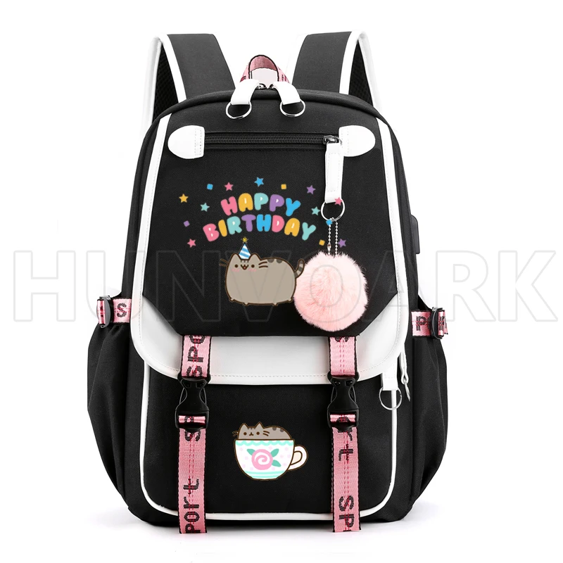 Fat Cat  Backpack 18inch Teenagers Girl Boys USB Charging Laptop School Bags Ball Top Travel Casual Backpack outdoor Mochilas