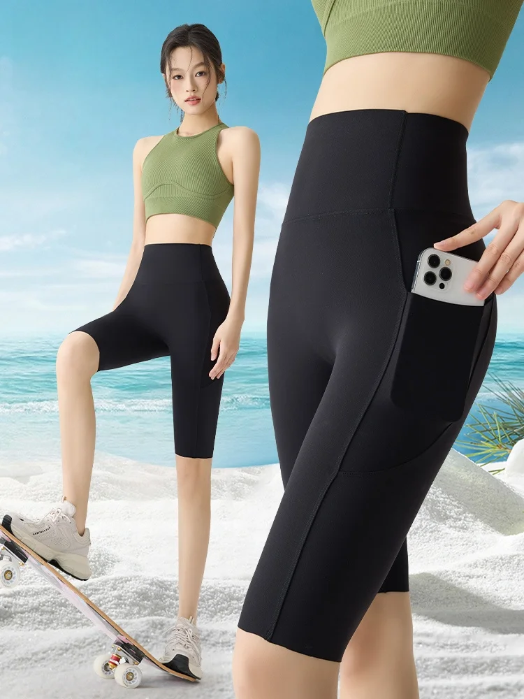 하이웨이스트 5부 요가 팬츠 여성 여름 신상 슬림 하이웨이스트 힙업 아크스킨 팬츠 안티라이트 워킹