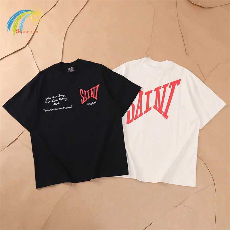 

2024 Summer Classic Red Logo Print Saint T Shirt Men Women 1:1 Tags Oversized Tee Top Apricot Black T-Shirt 100% Cotton