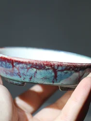 Porcelain Colorful Oval Glazed Round Bonsai Pot, Chinese Small Vase,Garden Decoration, Tradition