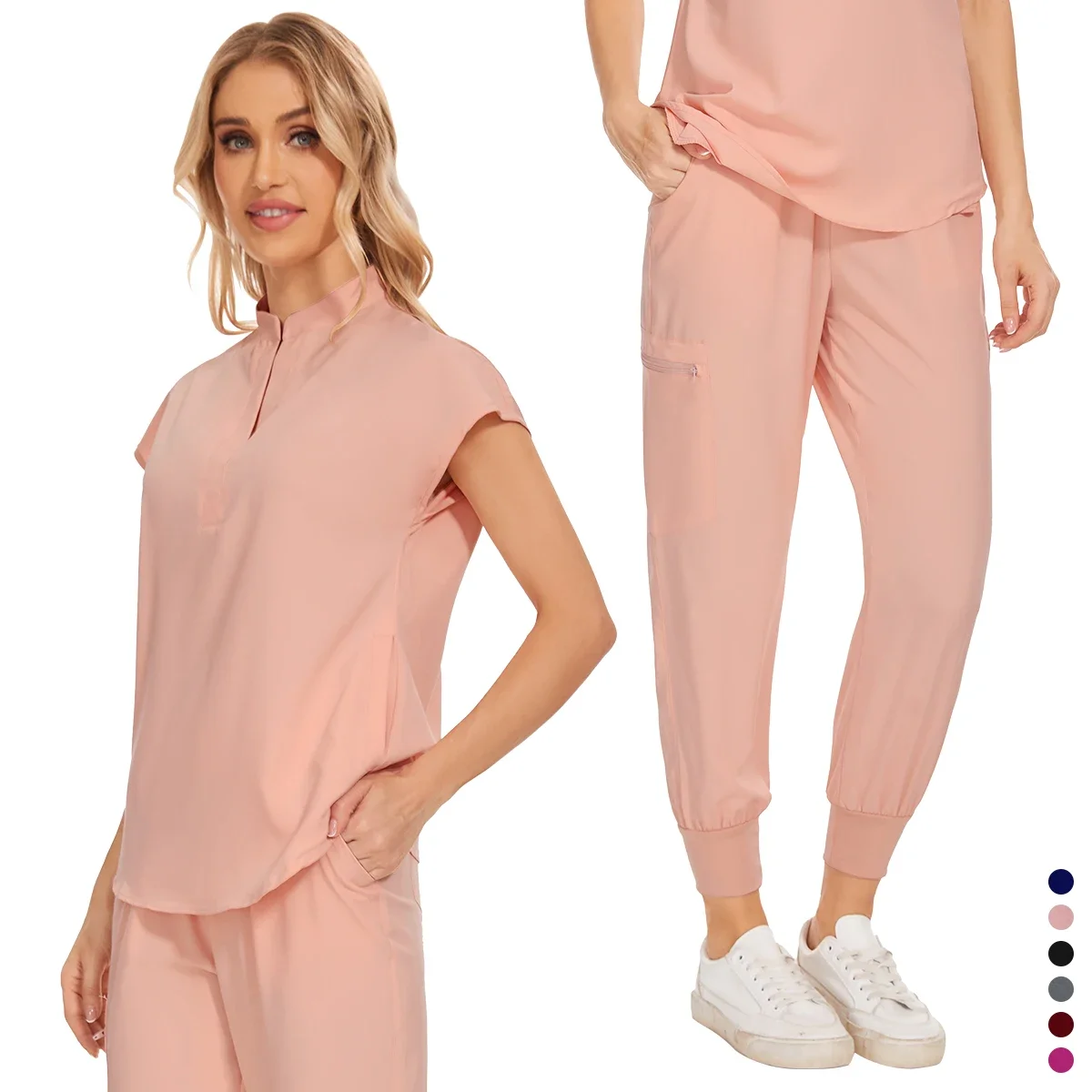 Conjunto de uniforme médico para enfermera, Tops elásticos de manga corta, traje de Jogger para hombres y mujeres, accesorios para enfermeras