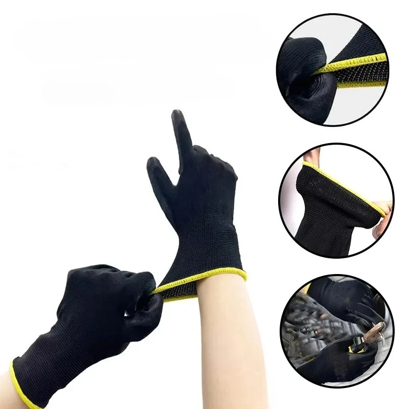 5/10/20 زوجًا من القفازات المطلية باللون الأسود من النايلون الأسود المطلي بالبولي يوريثان قفازات العمل الآمنة خفيفة الوزن قابلة للتنفس