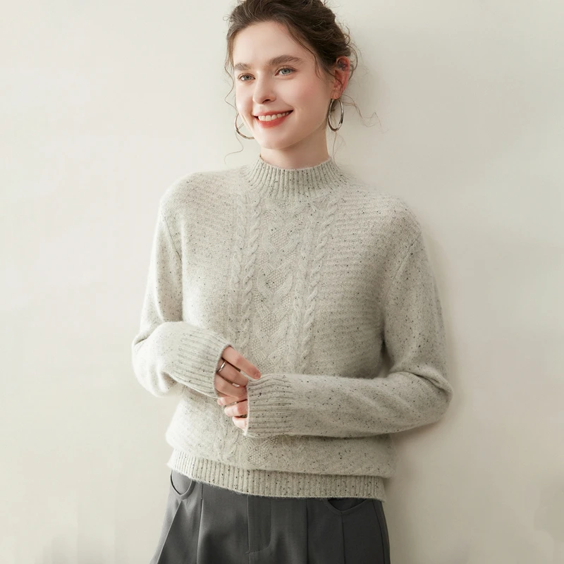 Ladies100% Percent Cashmere Pullover Thickened Double Thread Seven Needle Knit Half High Collar Warm Base Shirt Weave Process...