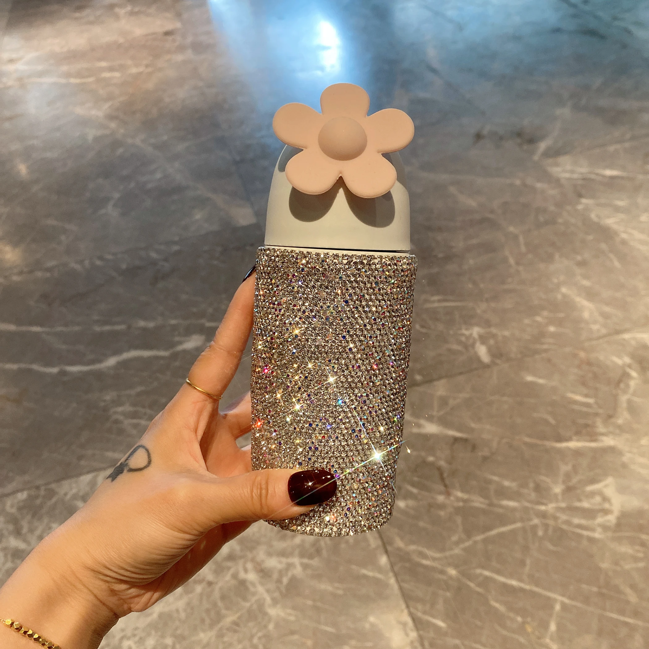 

Blossoms Insulated Coffee Cup Rhinestone 304 Stainless Steel Tumbler Thermos Vacuum Flask Portable Travel Thermal Water Bottle