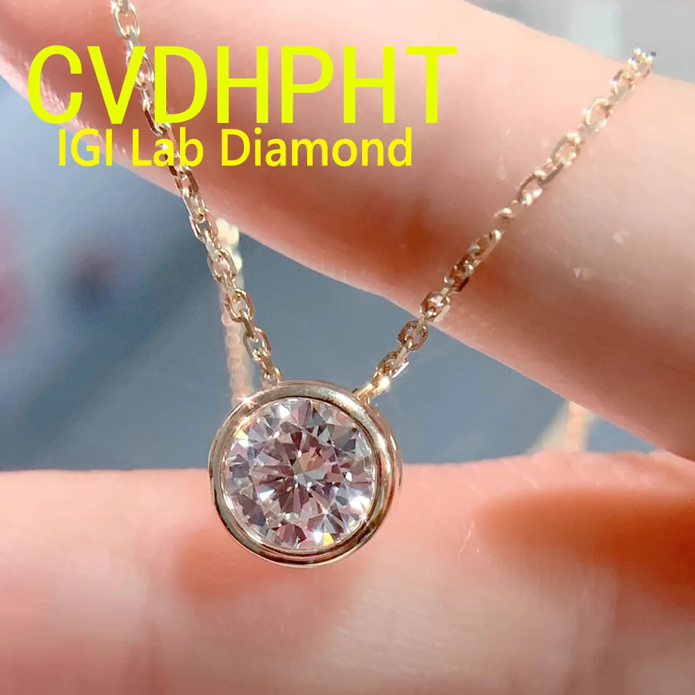 

Твердое 14-каратное желтое золото круглой огранки CVD HPHT выращенное в лаборатории бриллиантовое ожерелье свадебное ожерелье с бриллиантами для женщин