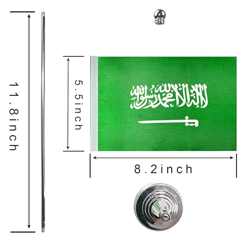 1 mini stick Saudi Arabian table flag with bracket base for international holiday-themed party decor for home desk decor