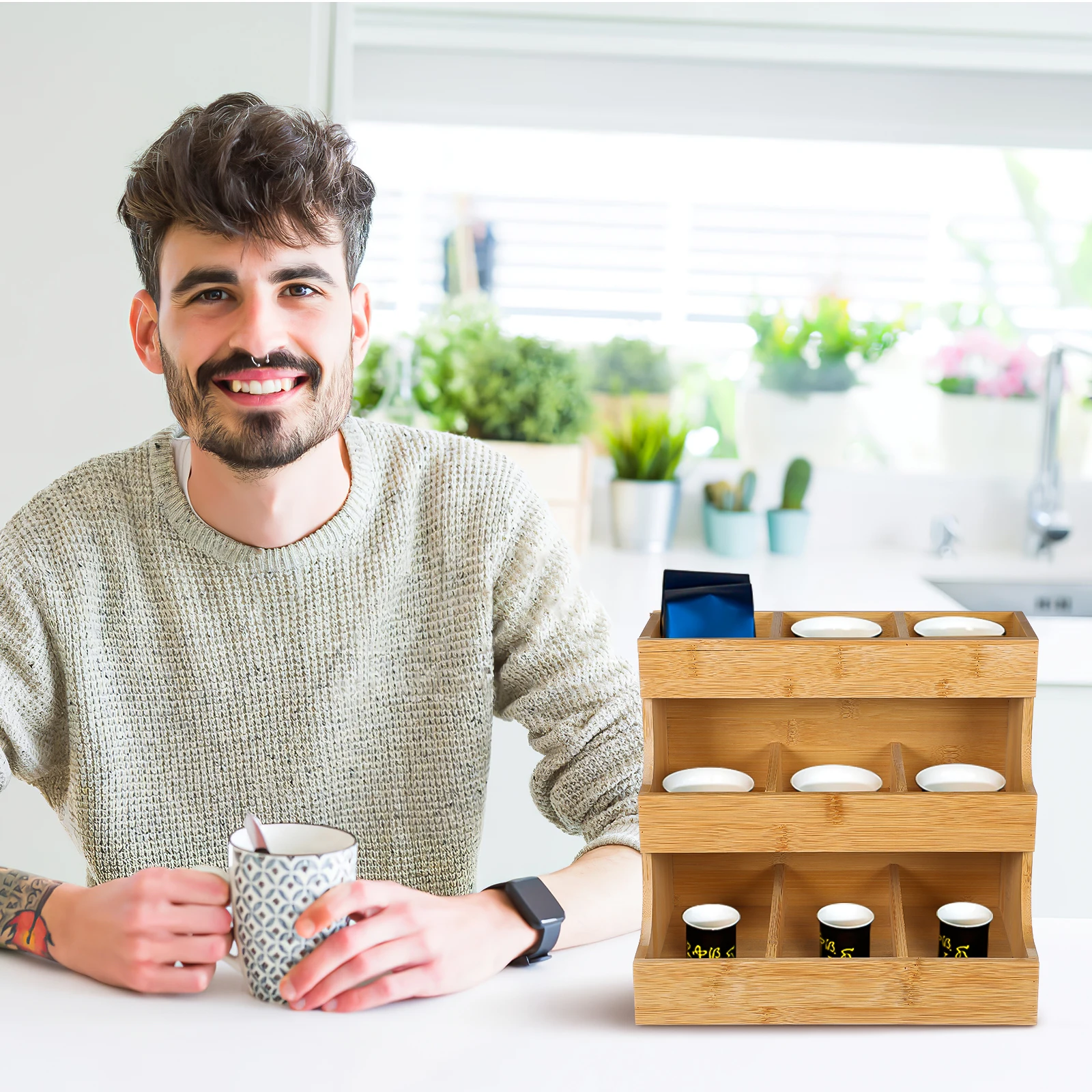 

Wooden Storage Rack for Tea Bag Coffee Packet Organizer Holders Chest Vertical Station Counter Loose Items Container