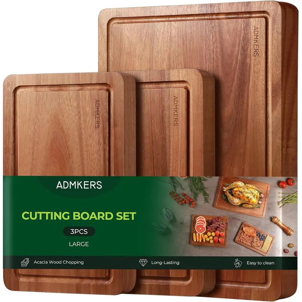 

Wooden Cutting Board Set, Charcuterie Board, Large Chopping Board for Meat, Cheese, Fruit, Vegetables (Set of 3)