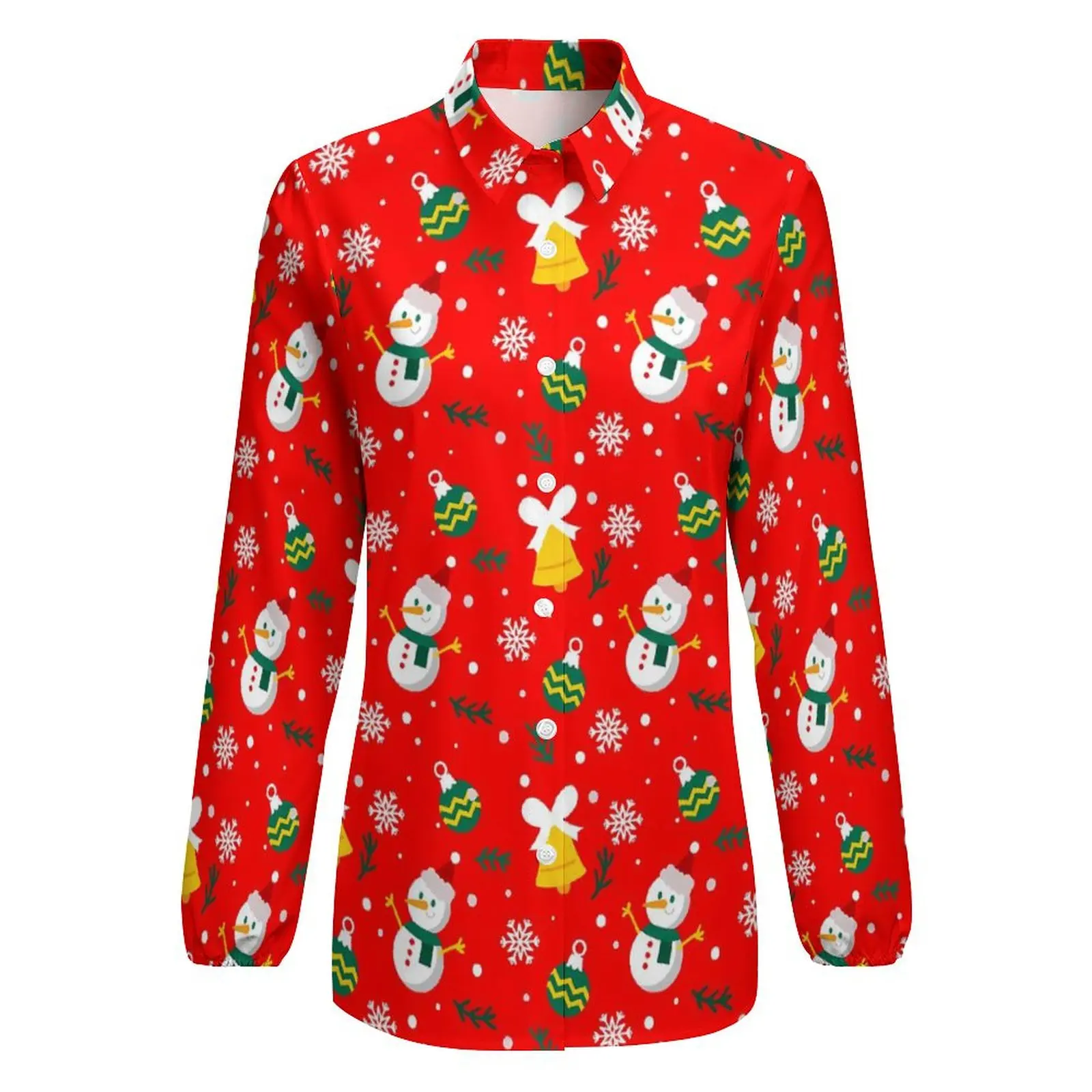 Christmas Blouse Long Sleeve Snowman And Snowflake Cool Blouses Women Street Wear Oversized Shirt Clothing Birthday Present