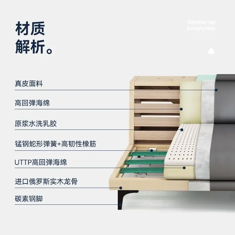 Leather sofa small apartment piano keys leather art straight row first layer cowhide imported furniture
