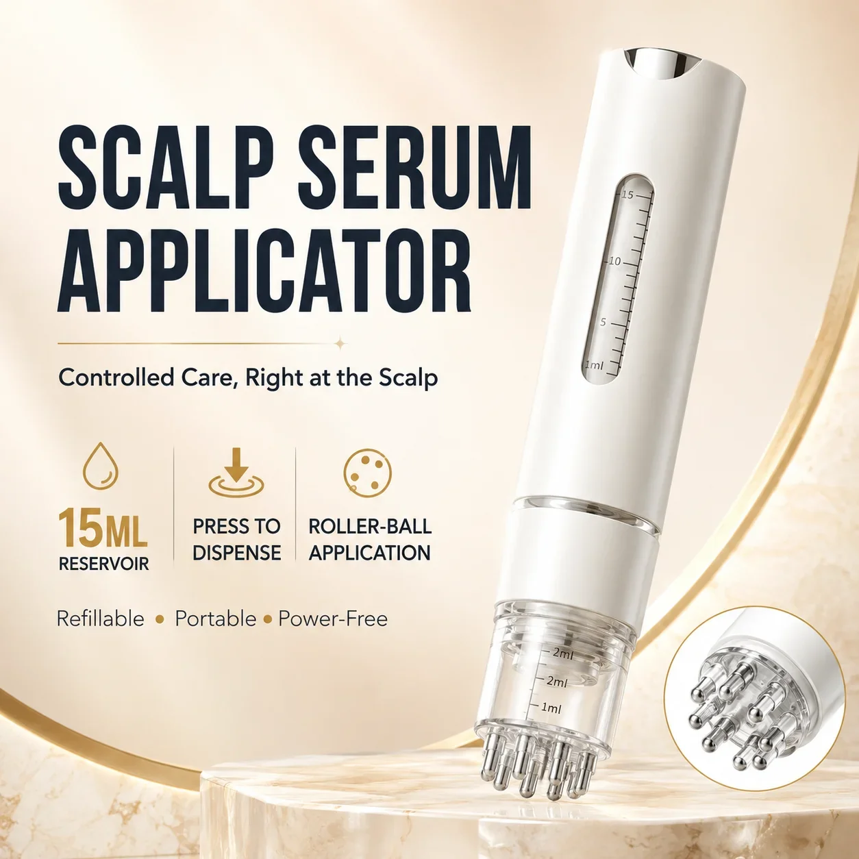 Scalp Serum Applicator 15ML Hair Oil Applicator 1ML Controlled Dispensing Multi Roller Ball Scalp Care Tool for Men Women Travel