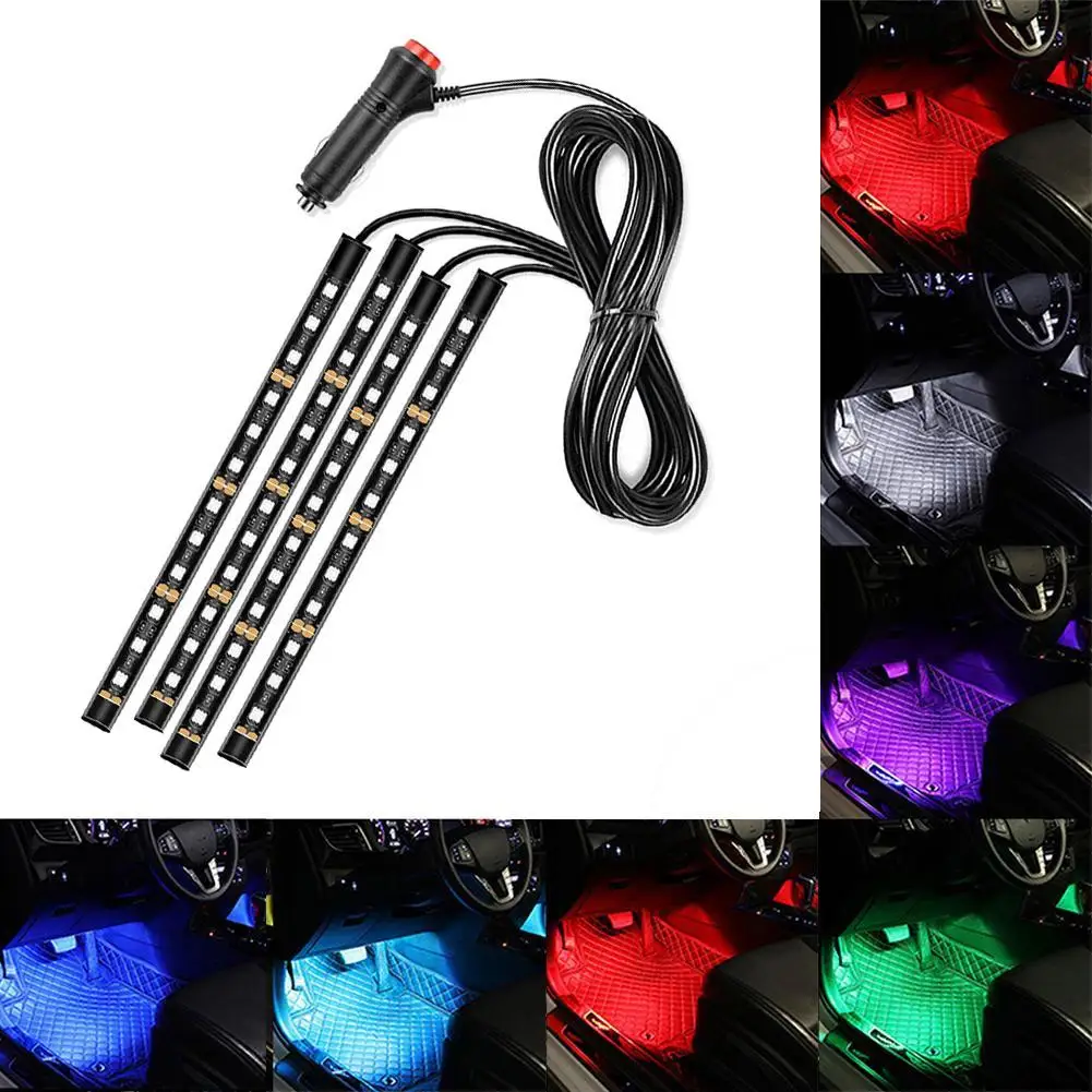 

12led Car Interior Ambient Foot Strip Light Kit Backlight Neon Accessories Lamp Usb Vehicle Auto Atmosphere Decorative 5v/1 K2b5