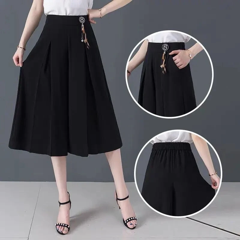 Women's Chiffon Skirts 2023 New Summer Fashion Chiffon Wide Leg Pants Skirts Female High Waist Skirts Plus Size S-6XL