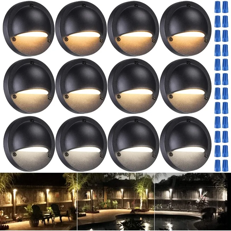 

12-Pack 3CCT LED Low Voltage Deck Lights, 180LM Landscape Step Railing Fence Light, 12-36V AC/DC, Die-cast Aluminum Housing