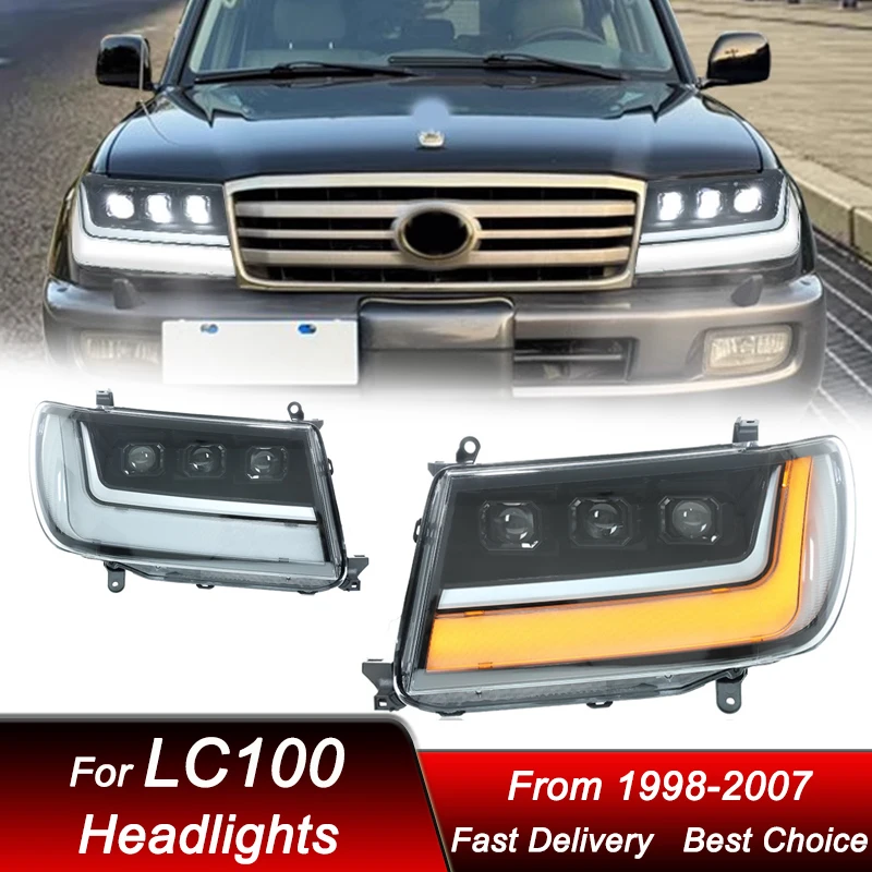 

Поп-автомобильные фары для Toyota Land Cruiser LC100 98-07, новый стиль, светодиодные фары, обновление, аксессуары для линз проектора с высокой настройкой