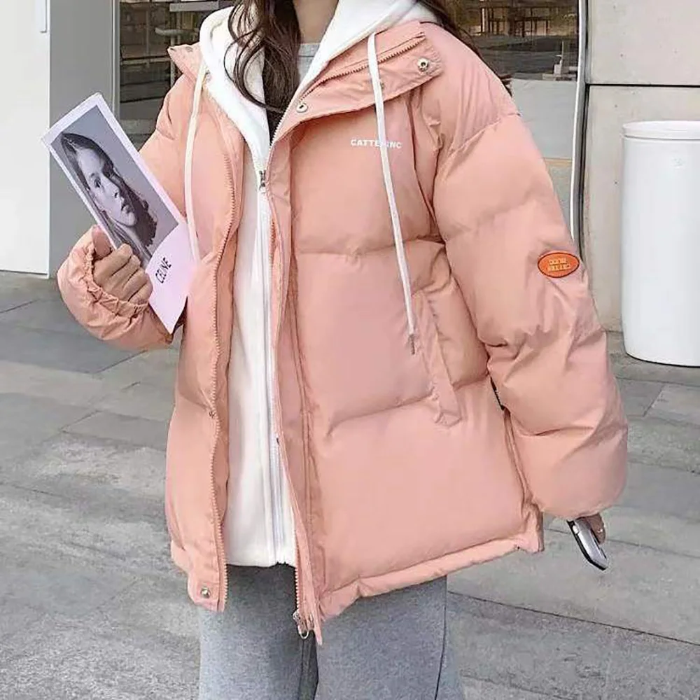 Down Cotton-padded Jacket Girl Winter Clothes  New Middle School Students Cotton-padded Jacket Short Fake Two-piece Hooded Coat.