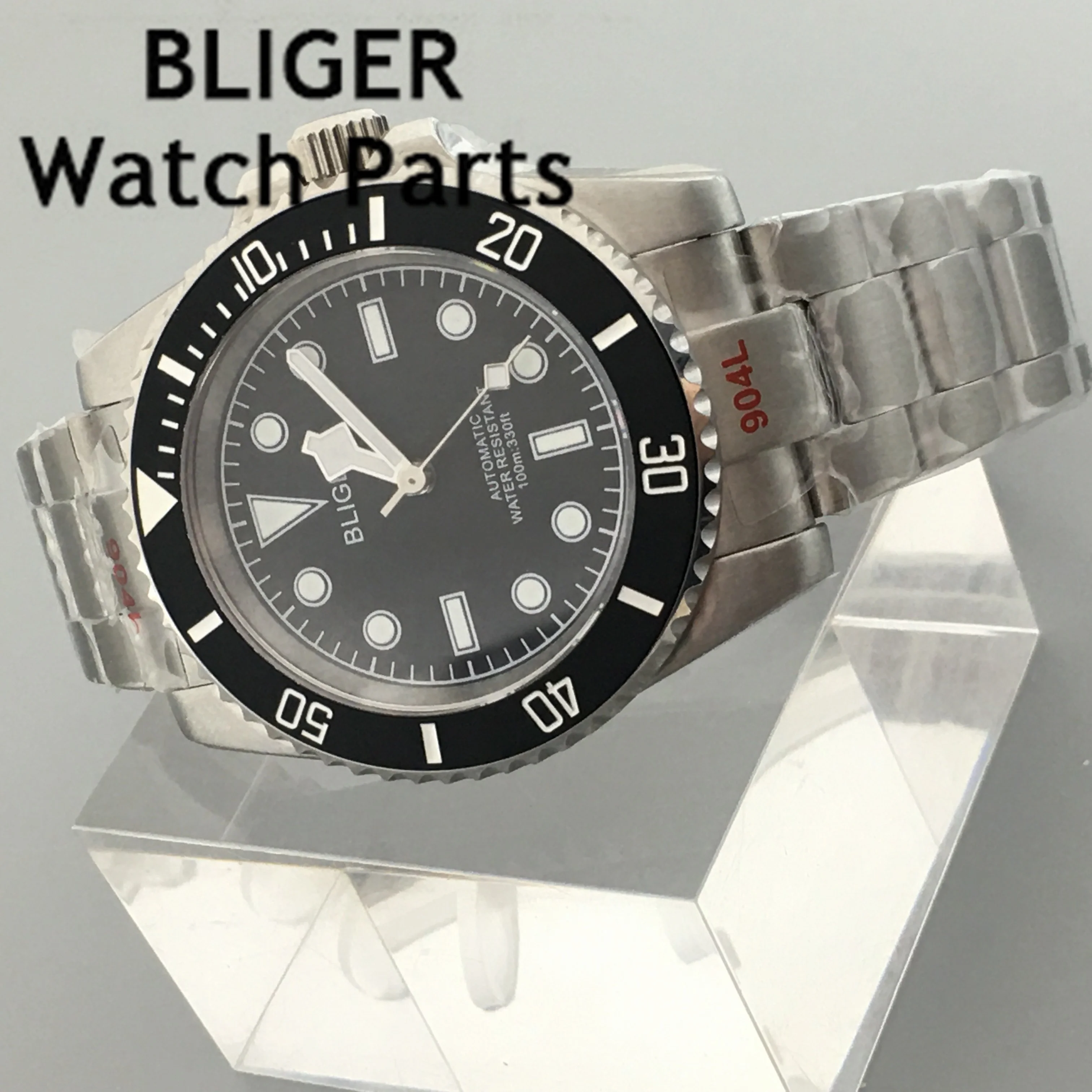 BLIGER 40mm Automatic Watch For Men NH35A Mingzhu Miyota PT5000 Movet Sapphire Black Dial White Yellow Time Mark Lume Oyster Str