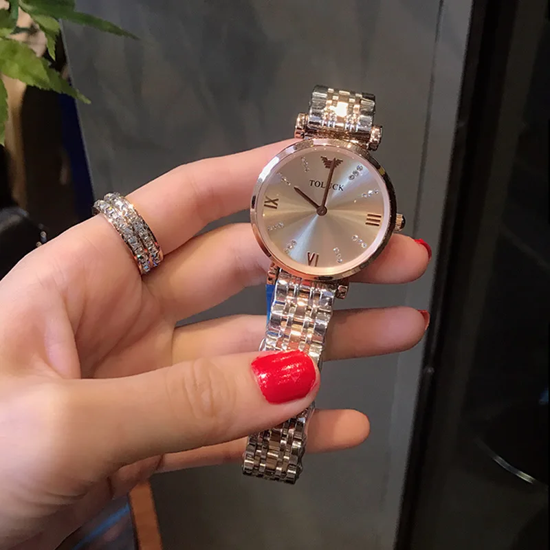 

NewTOLUCK Женские Модные прочные стальные часы с ремешком, простые ультратонкие водонепроницаемые женские часы, Прямая поставка