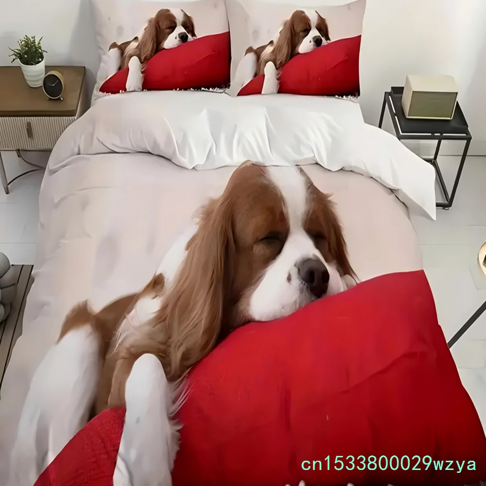 Cute Sleeping Puppy Dog 3D Cartoon Print Bedding Cover Cute Animal Style Comfortable Polyester Duvet Cover With Pillowcase