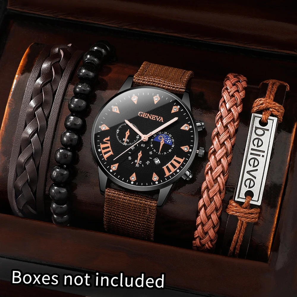 5Pc Men's Quartz Watch, Gifts For Parties, Valentine's Day, New Year's Day, Halloween, And For Friends And Family