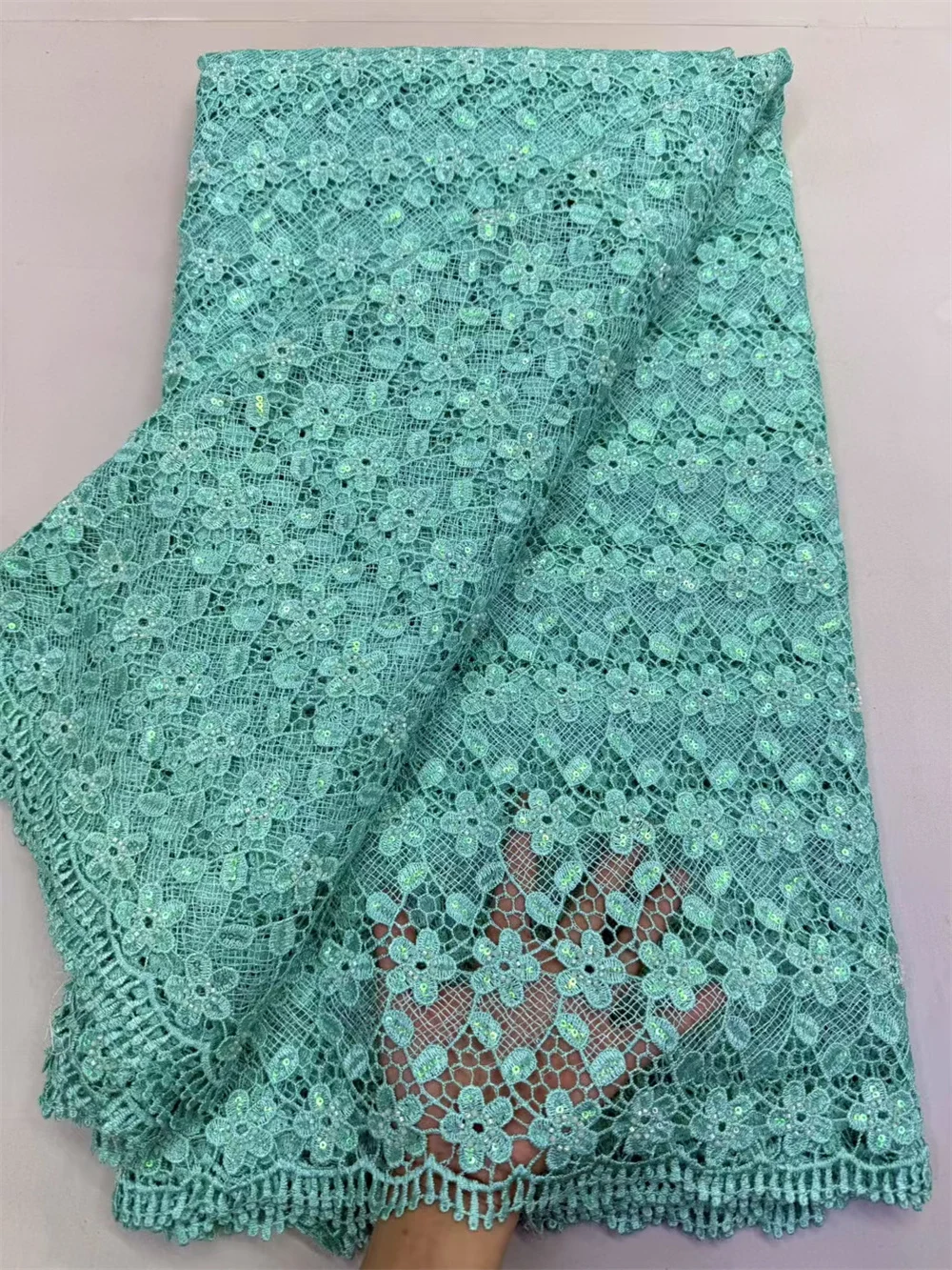 

Latest Nigerian Water Soluble Lace Sequins Fabric 2025 High Quality Elegant African Cord Guipure Lace Fabric for Wedding Dress