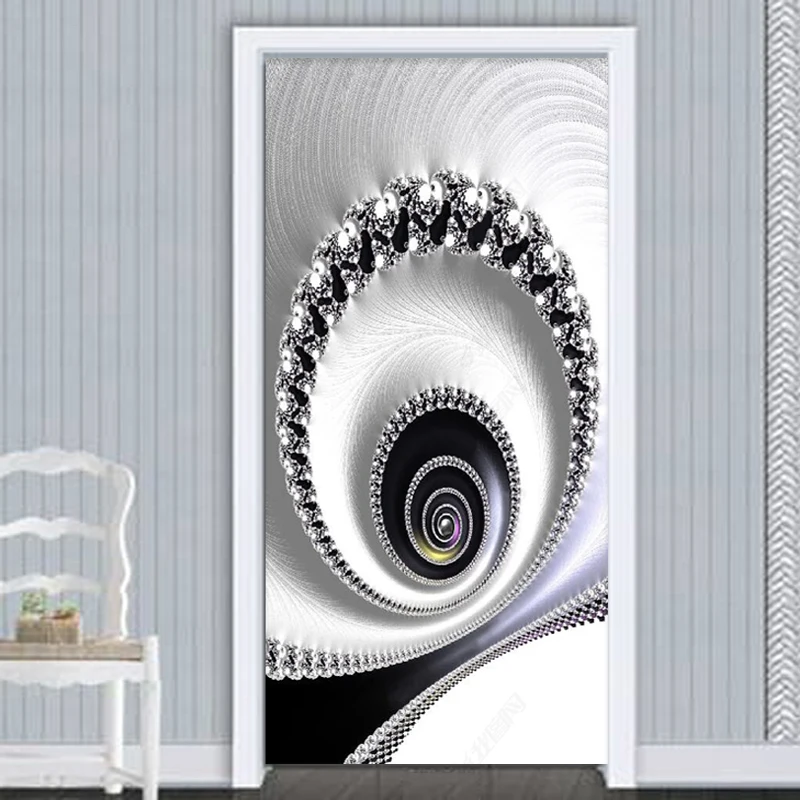 Self-Adhesive Door Sticker Nordic Abstract 3D Embossed Pattern Wallpaper Living Room Bedroom Home Decor Door Decal PVC Stickers