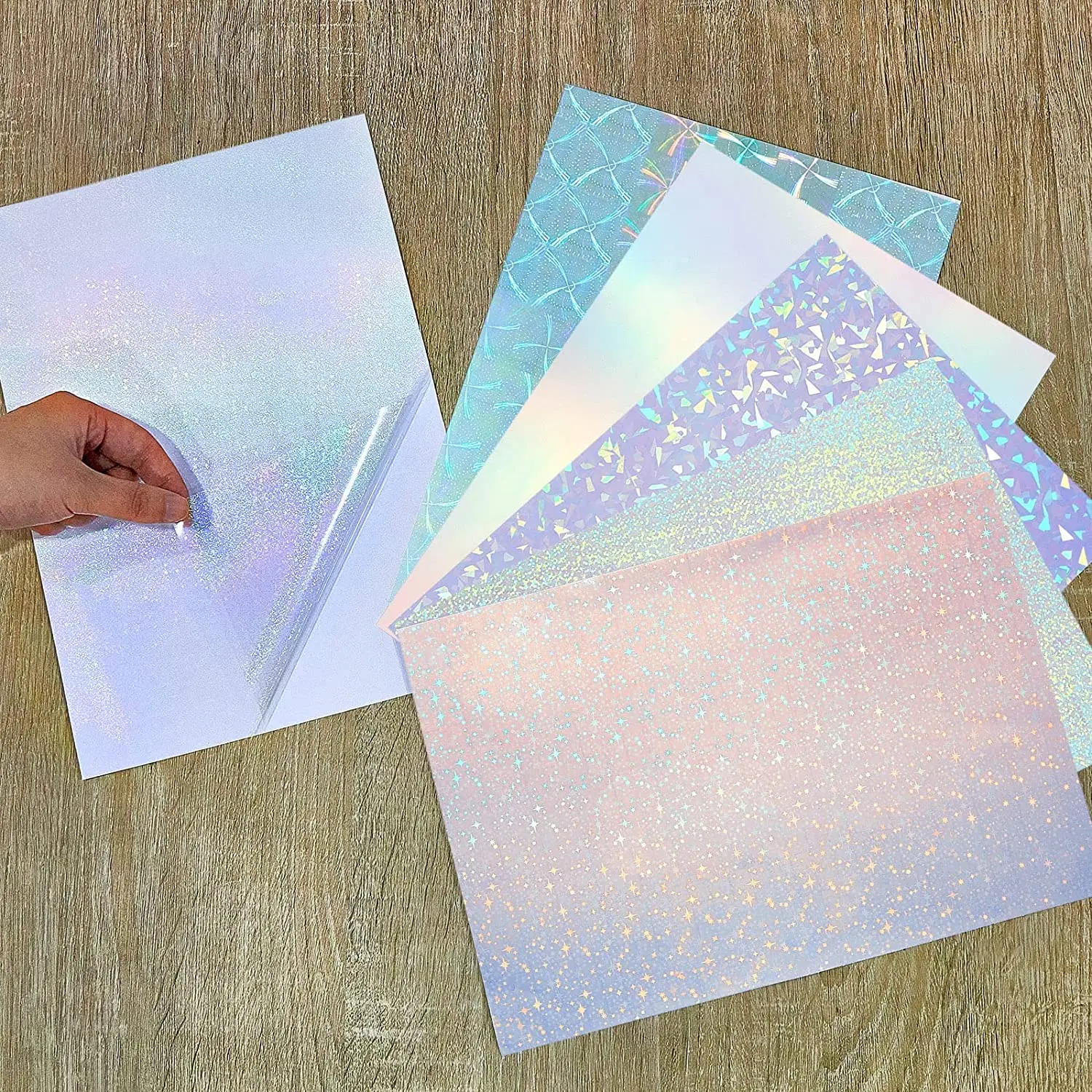 12 SheetsXA4 Film Sparkle Holographic Laminate Sheets Clear Glitter A4 Size Vinyl Sticker Paper Holographic Overlay Self Adhesiv