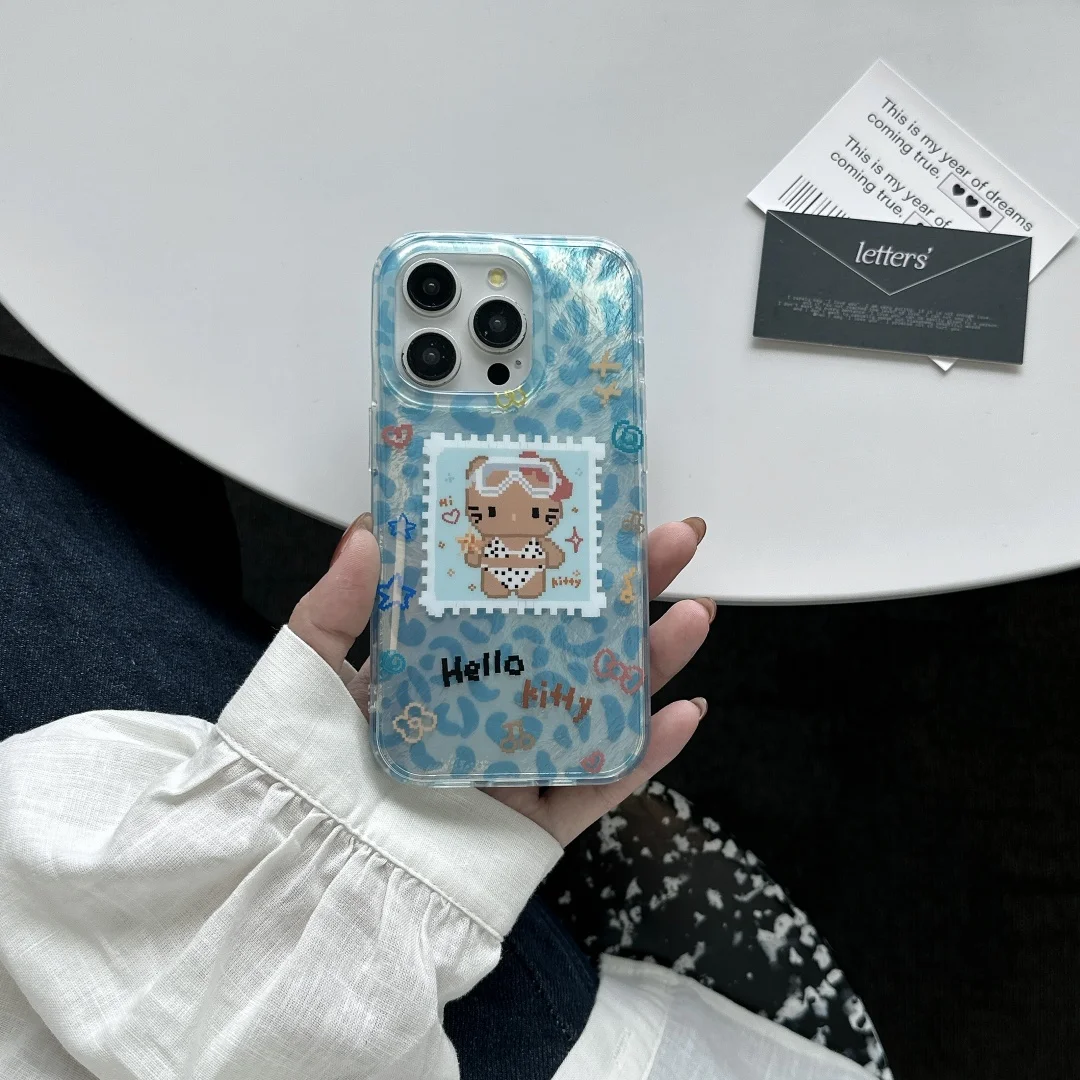 

Sky Blue Leopard Background Pattern with Phone accessories lanyard Case for IPhone 14 15 16 17 Pro Max 17Air Back Cover﻿﻿