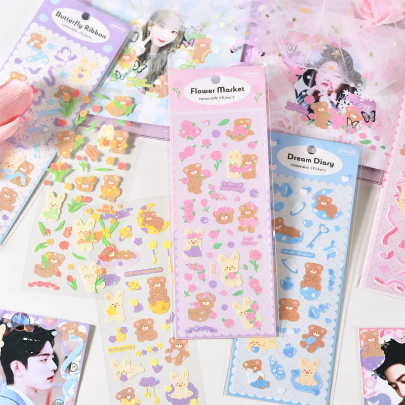 12pcs Kawaii Rabbit Bear Deco Stickers Scrapbooking Decorative Cute Sticker DIY Scrapbooking Label Diary Cup Journal Planner