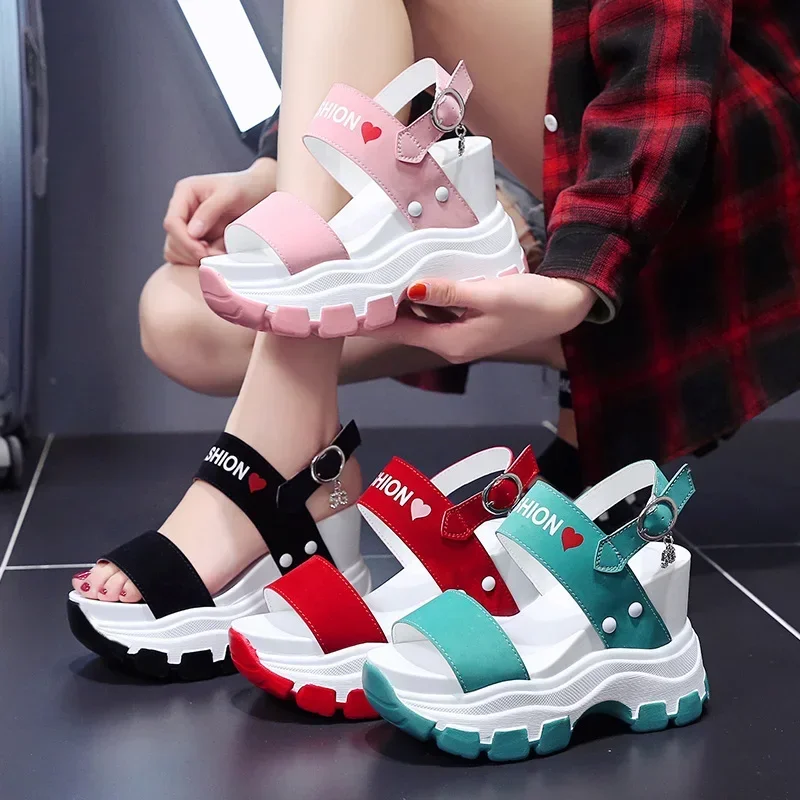 Platform Heeled Sandals Women 2024 New Summer Chunky High Heels Female Wedges Shoes for Women Fish Toe Red Sandalias De Mujer